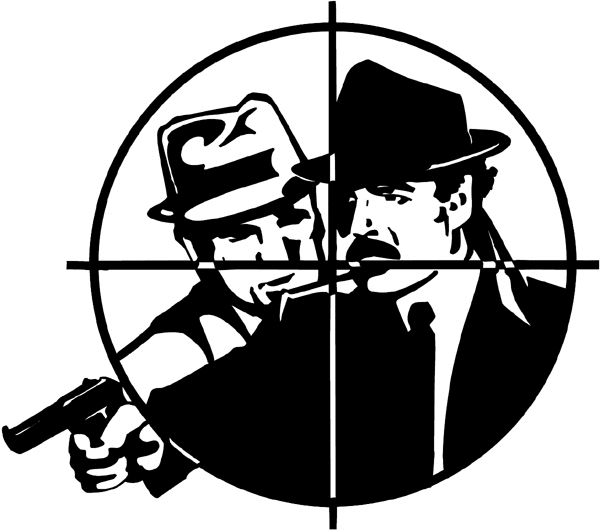 Men with a gun in sights vinyl sticker. Customize on line. Law and Order 057-0141